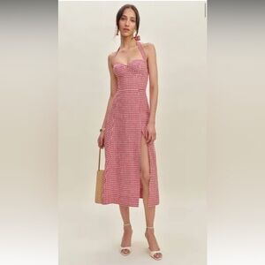 Reformation Tala Red Gingham Midi Halter Dress